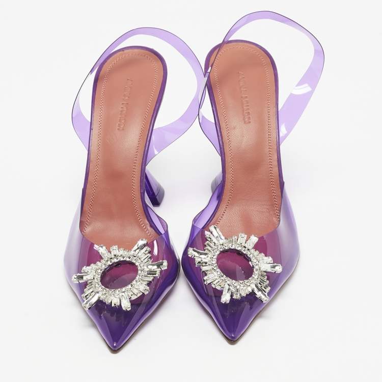 Pre Owned Amina Muaddi Purple PVC Begum Slingback Pumps Size 39.5