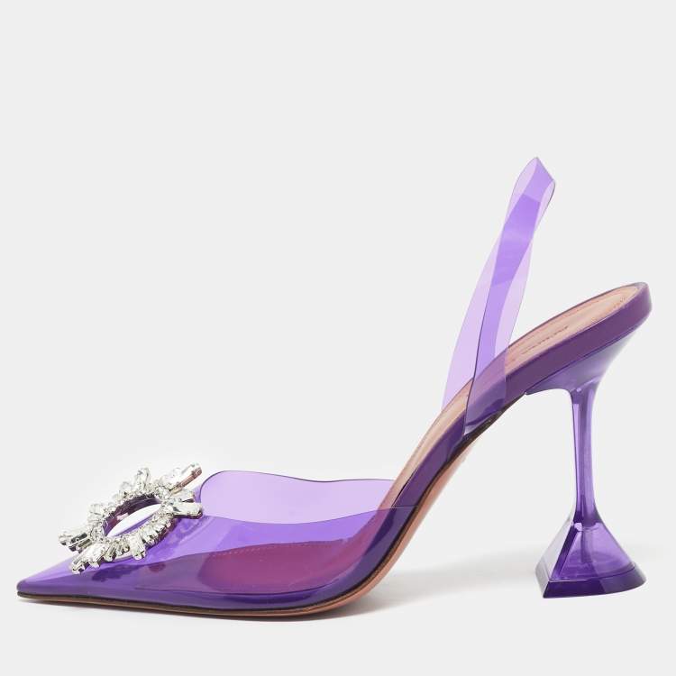 Pre Owned Amina Muaddi Purple PVC Begum Slingback Pumps Size 39.5