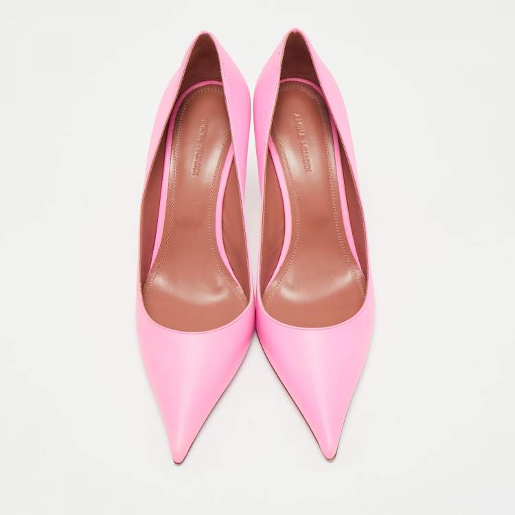 Pre Owned Amina Muaddi Pink Leather Sharon Pumps Size 39