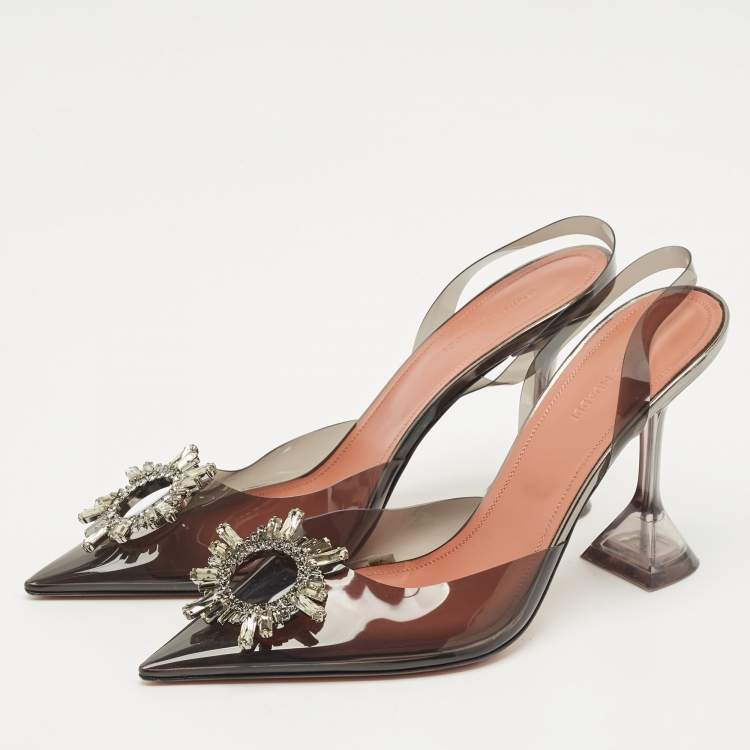 Pre Owned Amina Muaddi Transparent PVC Begum Slingback Pumps Size 41