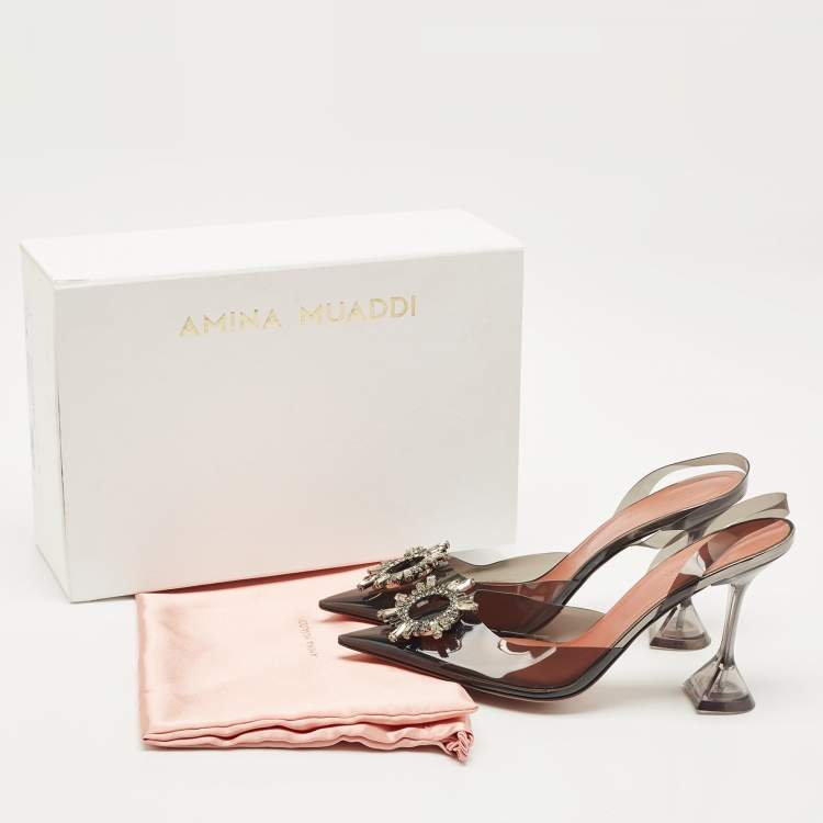 Pre Owned Amina Muaddi Transparent PVC Begum Slingback Pumps Size 41