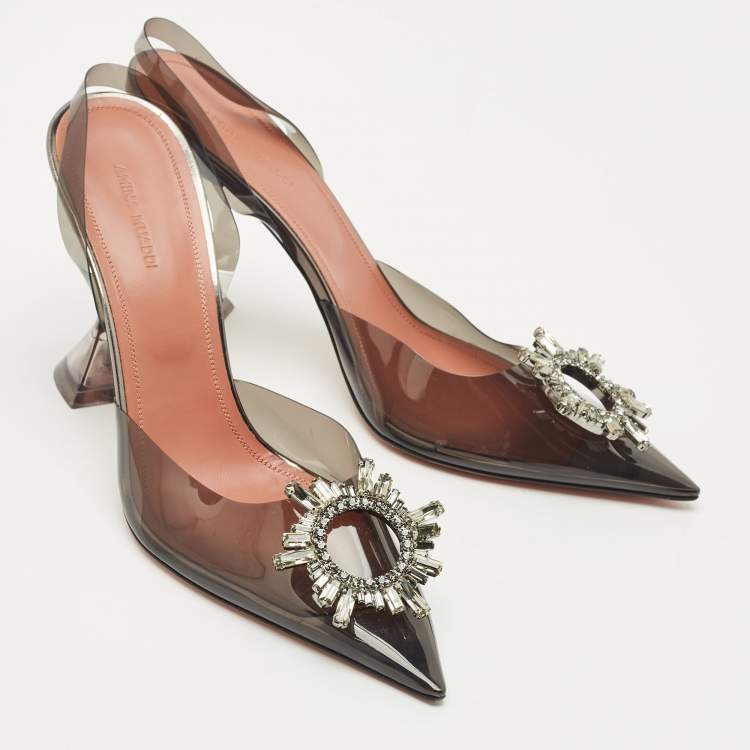 Pre Owned Amina Muaddi Transparent PVC Begum Slingback Pumps Size 41