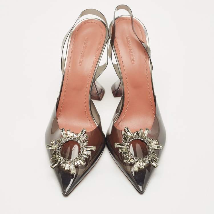 Pre Owned Amina Muaddi Transparent PVC Begum Slingback Pumps Size 41