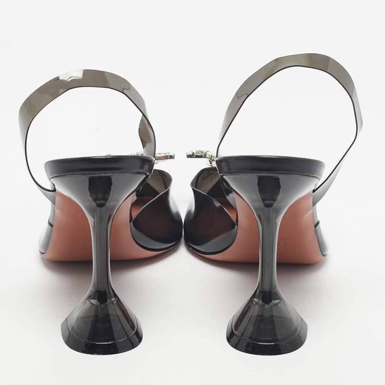 Pre Owned Amina Muaddi Black PVC Begum Slingback Pumps Size 41