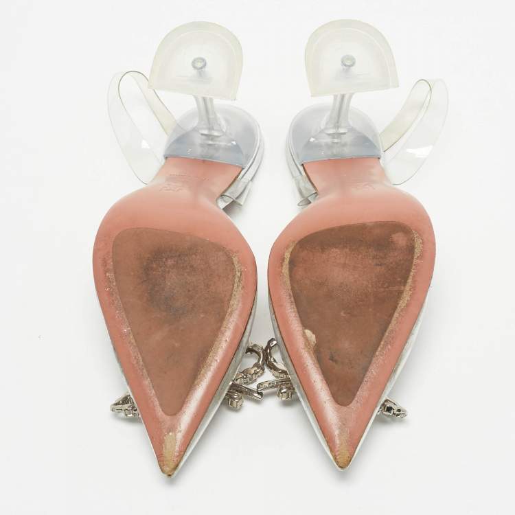 Pre Owned Amina Muaddi Transparent PVC Rosie Pumps Size 35.5