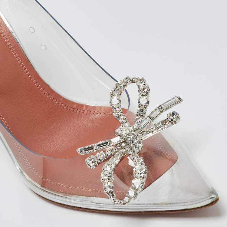 Pre Owned Amina Muaddi Transparent PVC Rosie Pumps Size 37