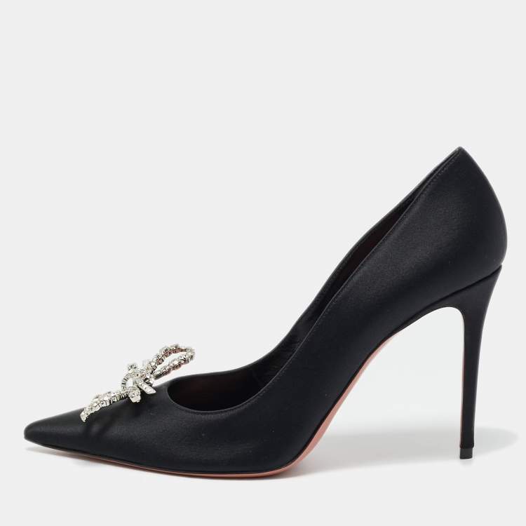 Pre Owned Amina Muaddi Black Satin Crystal Embellished Rosie Pumps Size 41