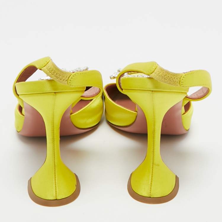Pre Owned Amina Muaddi Yellow Satin Begum Slingback Pumps Size 40