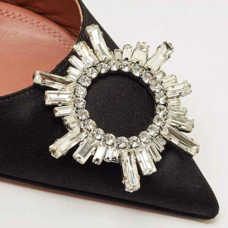 Pre Owned Amina Muaddi Black Satin Begum Slingback Pumps Size 39