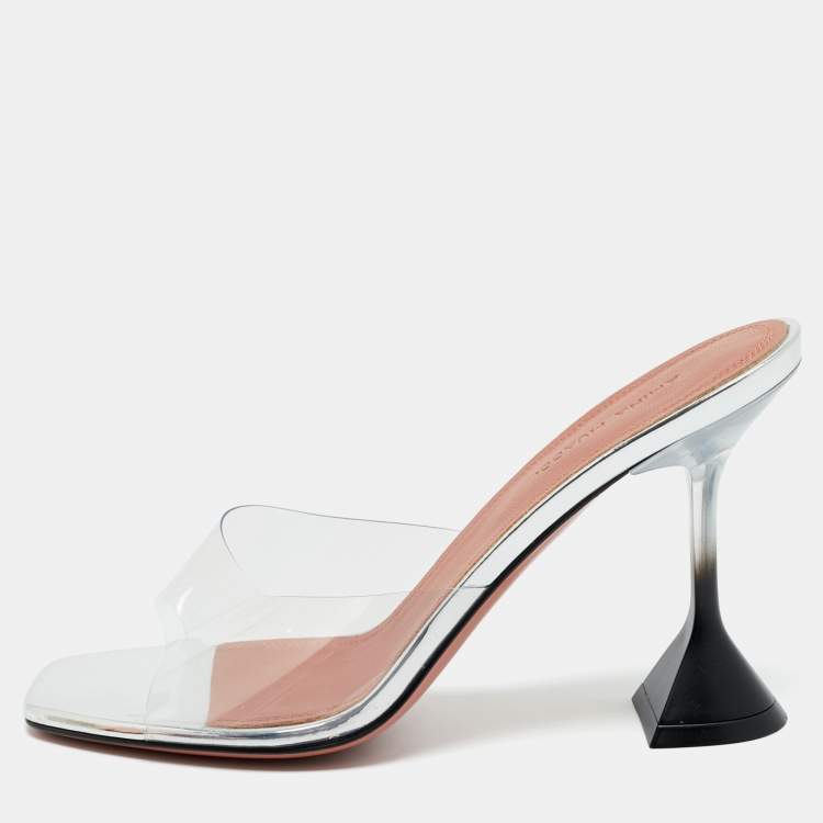 Pre Owned Amina Muaddi Transparent PVC lupita Slide Sandals Size 37