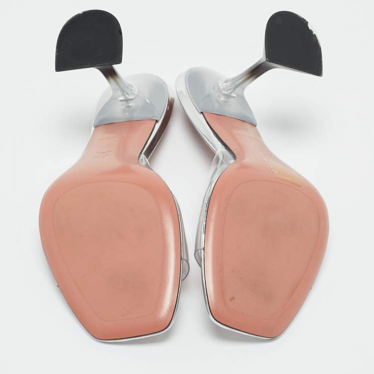 Pre Owned Amina Muaddi Transparent PVC lupita Slide Sandals Size 37