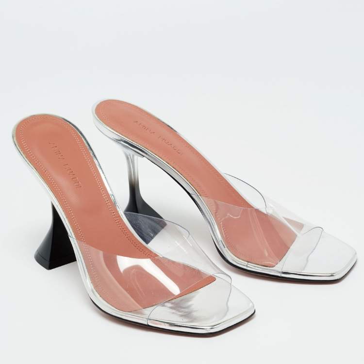 Pre Owned Amina Muaddi Transparent PVC lupita Slide Sandals Size 37