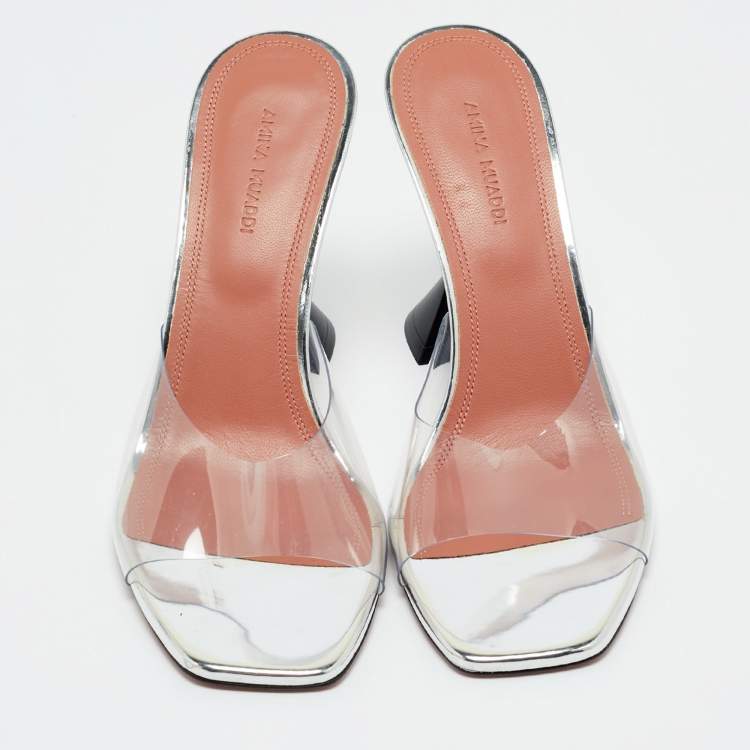 Pre Owned Amina Muaddi Transparent PVC lupita Slide Sandals Size 37