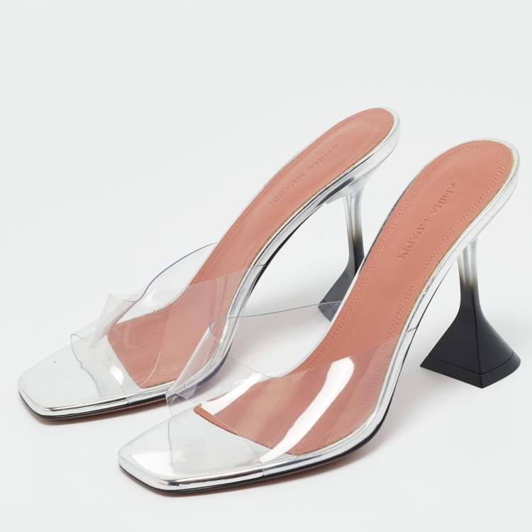 Pre Owned Amina Muaddi Transparent PVC lupita Slide Sandals Size 37