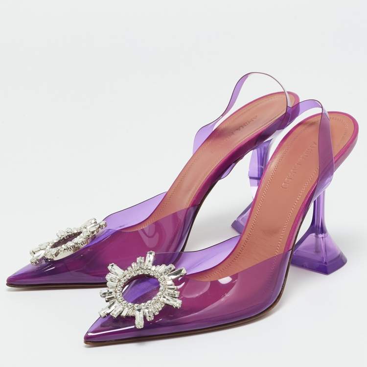 Pre Owned Amina Muaddi Purple PVC Begum Pumps Size 39