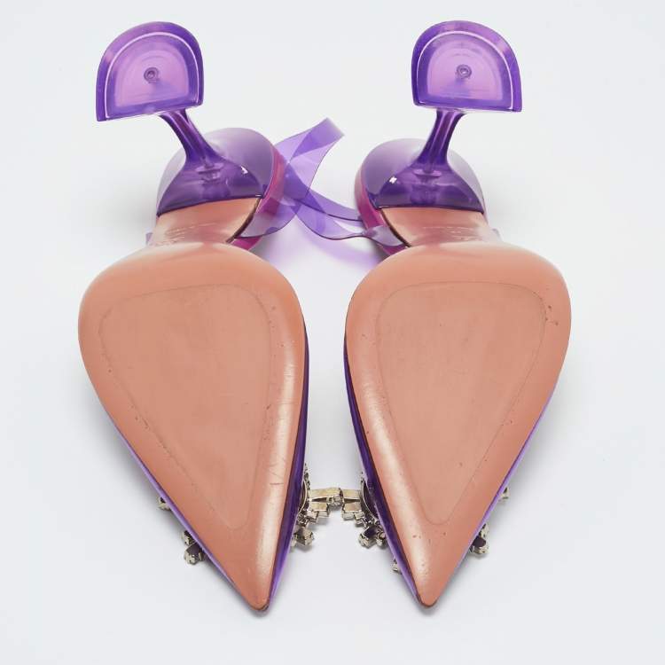 Pre Owned Amina Muaddi Purple PVC Begum Pumps Size 39