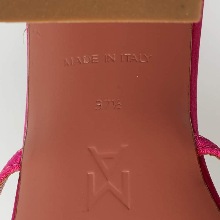 Pre Owned Amina Muaddi Pink Satin Lily Slide Sandals Size 37.5