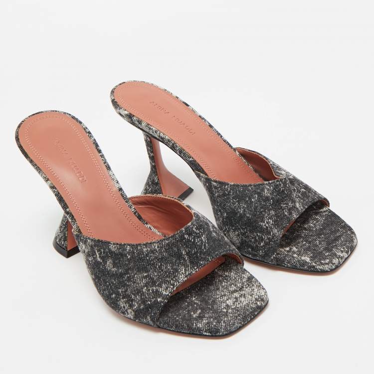 Pre Owned Amina Muaddi Two Tone Denim lupita Slide Sandals Size 37.5