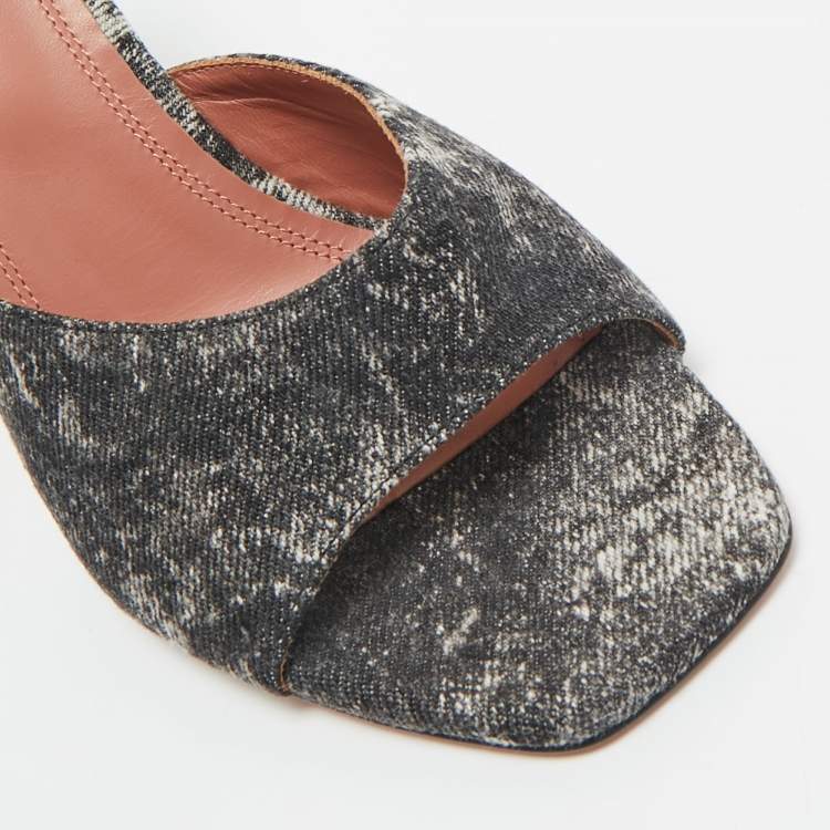 Pre Owned Amina Muaddi Two Tone Denim lupita Slide Sandals Size 37.5