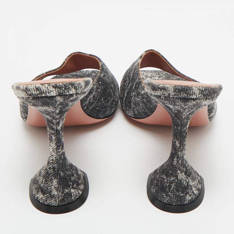 Pre Owned Amina Muaddi Two Tone Denim lupita Slide Sandals Size 37.5