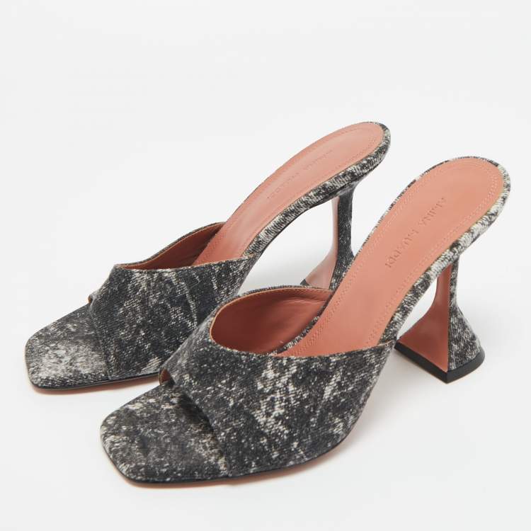Pre Owned Amina Muaddi Two Tone Denim lupita Slide Sandals Size 37.5