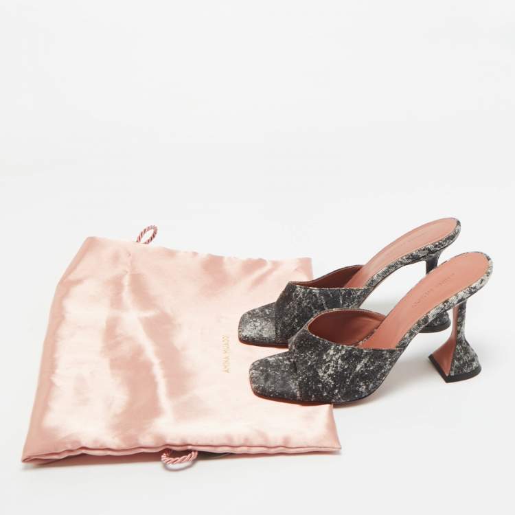 Pre Owned Amina Muaddi Two Tone Denim lupita Slide Sandals Size 37.5