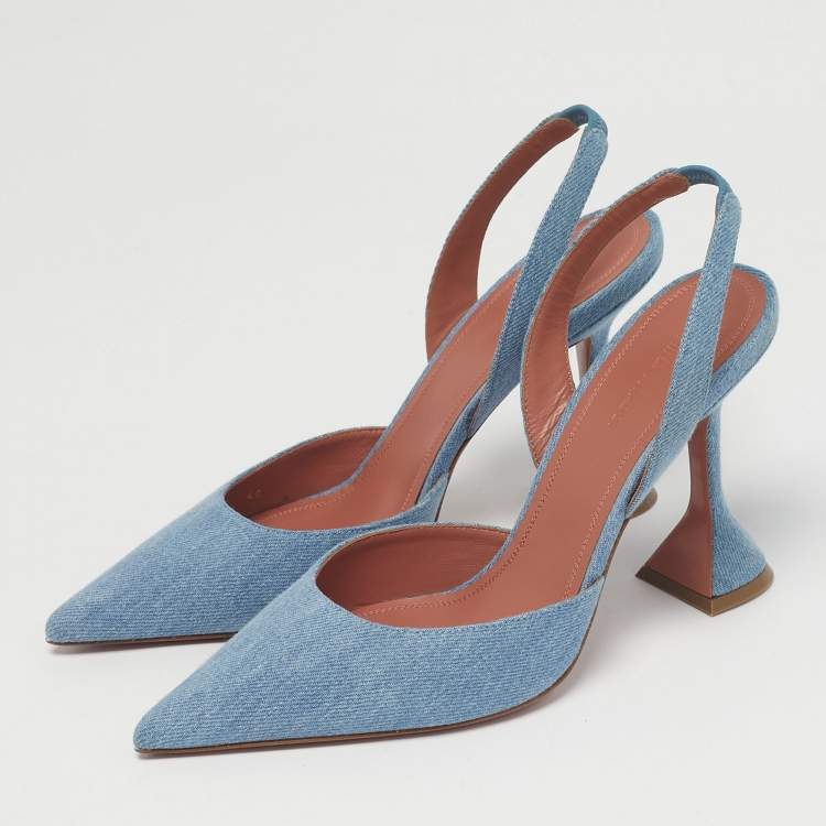 Pre Owned Amina Muaddi Light Blue Holli Slingback Sandals Size 40