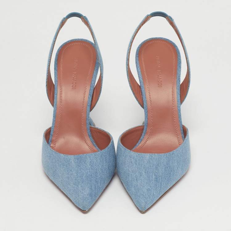 Pre Owned Amina Muaddi Light Blue Holli Slingback Sandals Size 40