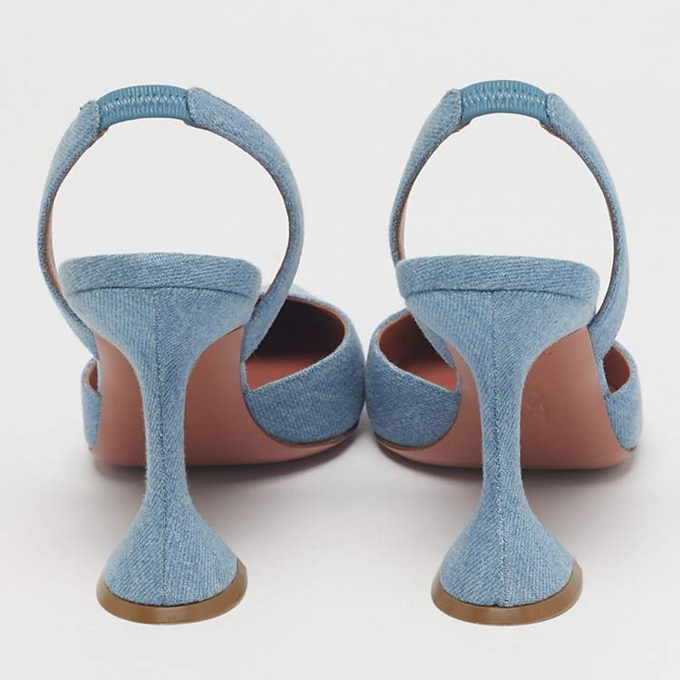 Pre Owned Amina Muaddi Light Blue Holli Slingback Sandals Size 40