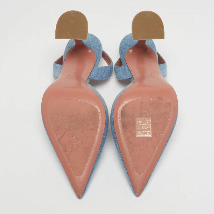 Pre Owned Amina Muaddi Light Blue Holli Slingback Sandals Size 40