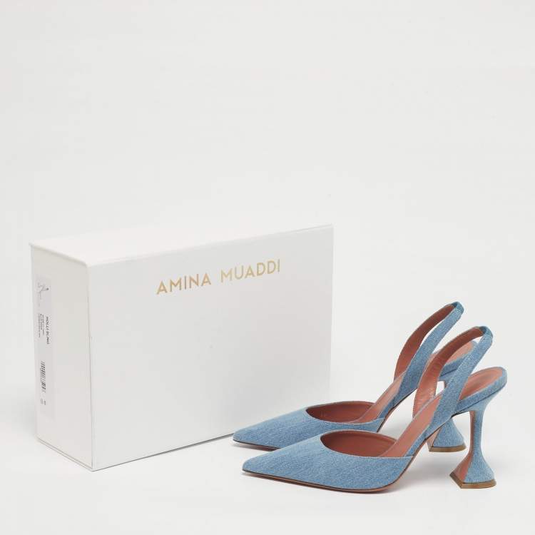 Pre Owned Amina Muaddi Light Blue Holli Slingback Sandals Size 40