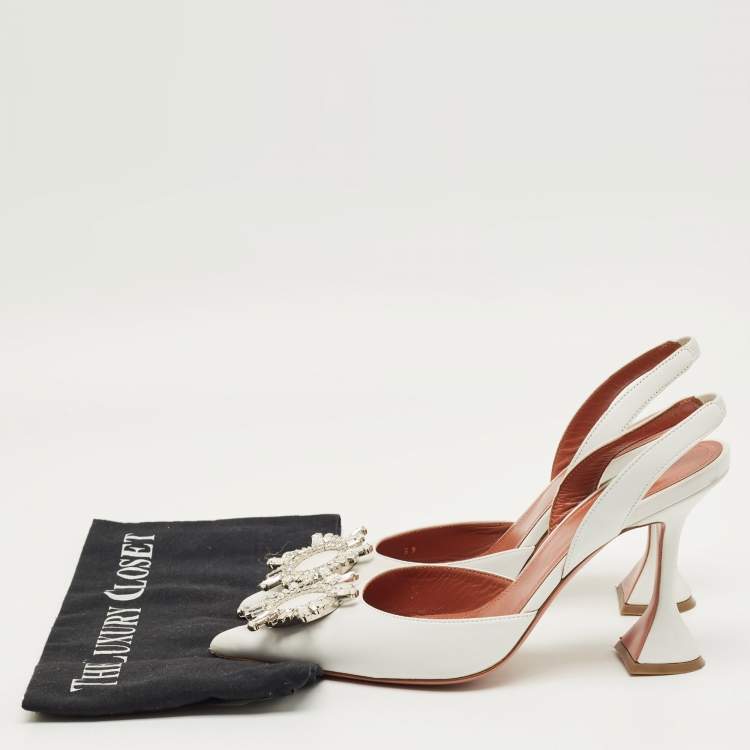 Pre Owned Amina Muaddi White Leather Begum Slingback Pumps Size 39