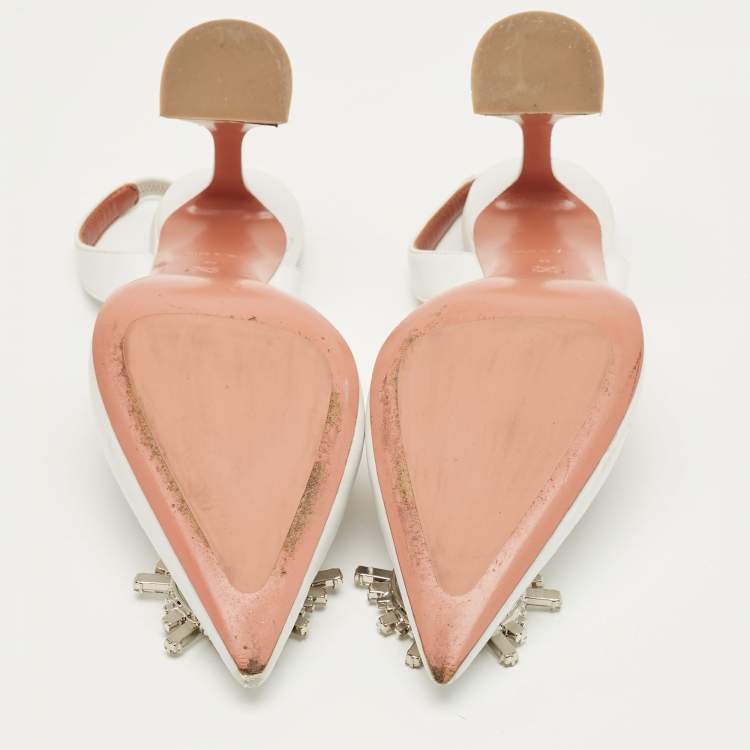 Pre Owned Amina Muaddi White Leather Begum Slingback Pumps Size 39