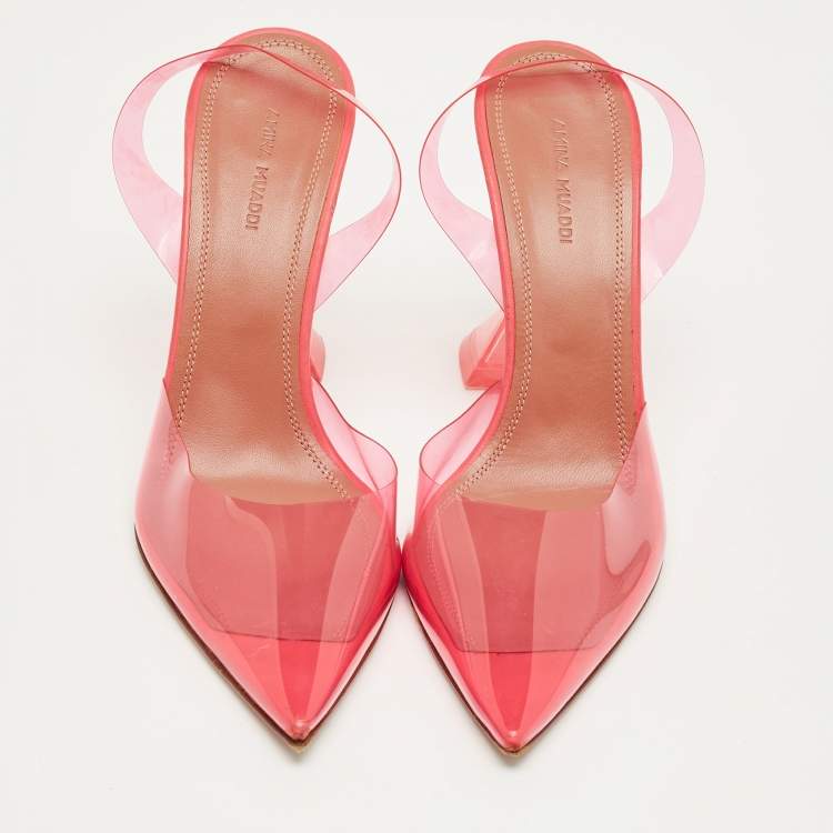 Pre Owned Amina Muaddi Pink PVC Holli Glass Pumps Size 39