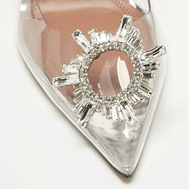 Pre Owned Amina Muaddi Transparent/Silver PVC and Leather Rosie Pointed Toe Pumps Size 41