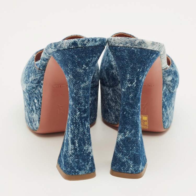 Pre Owned Amina Muaddi Blue Denim Dalida Platform Mules Size 38