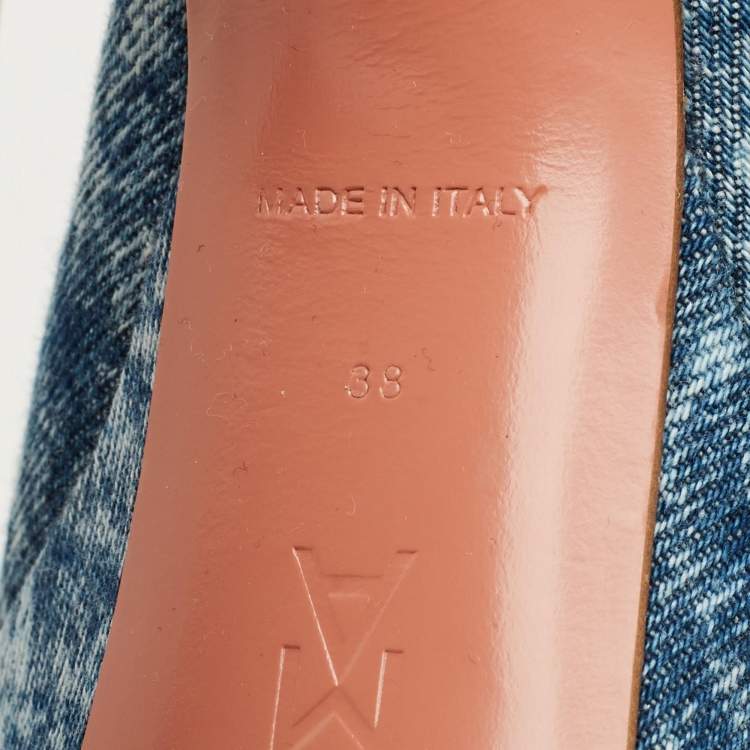 Pre Owned Amina Muaddi Blue Denim Dalida Platform Mules Size 38