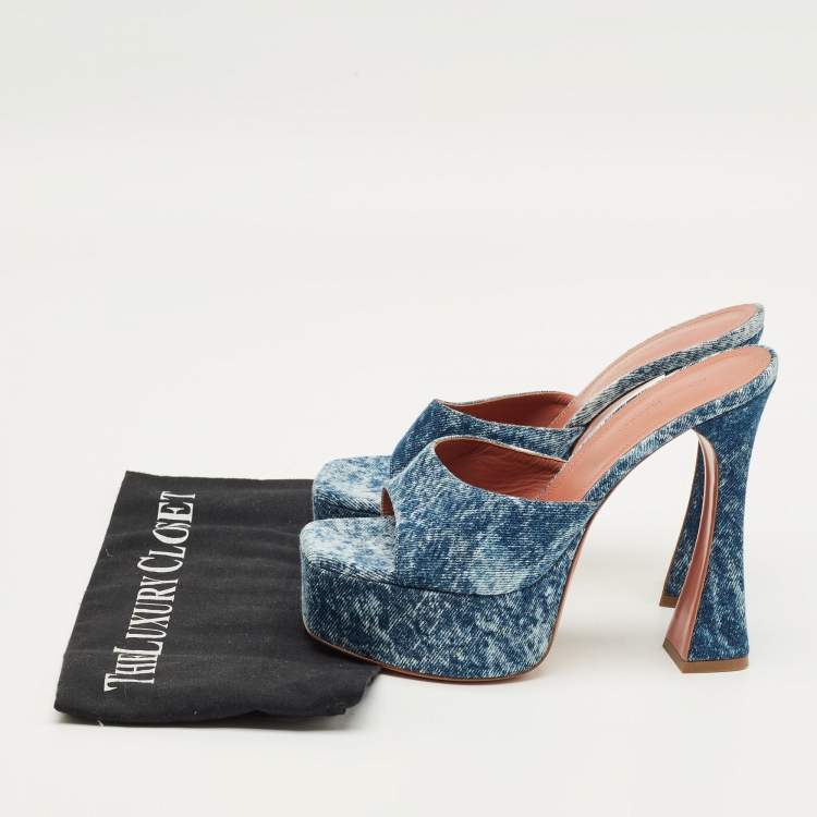 Pre Owned Amina Muaddi Blue Denim Dalida Platform Mules Size 38