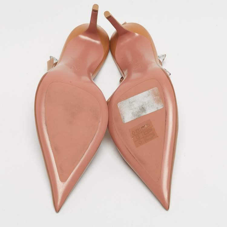 Pre Owned Amina Muaddi Brown PVC Crystal Embellished  Julia  Ankle Strap Pumps Size 40