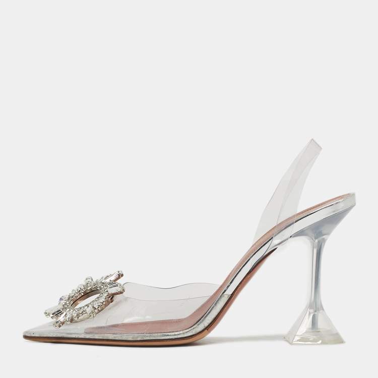 Pre Owned Amina Muaddi Begum Size 37 Transparent PVC Slingback Pumps