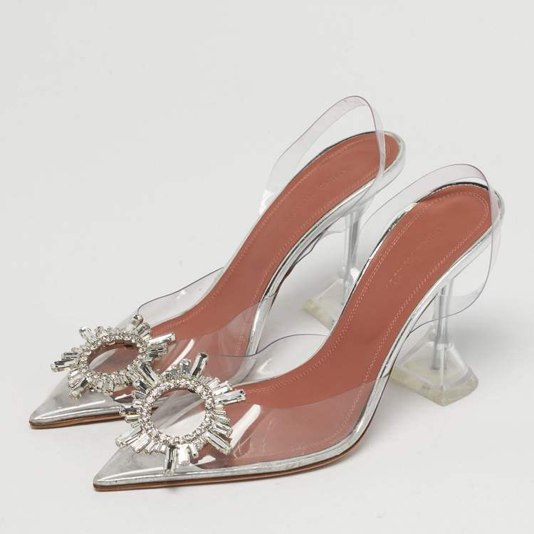 Pre Owned Amina Muaddi Begum Size 37 Transparent PVC Slingback Pumps