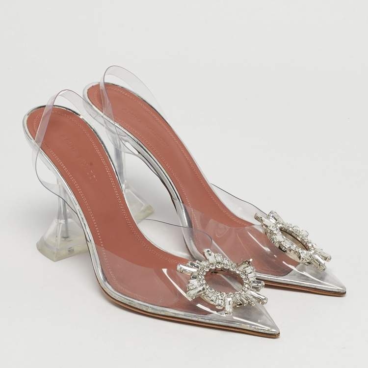 Pre Owned Amina Muaddi Begum Size 37 Transparent PVC Slingback Pumps