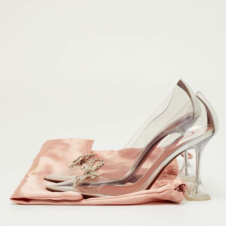 مملوكة مسبقًا Amina Muaddi Rosie Size 40.5 Transparent/Silver PVC and Leather Pumps
