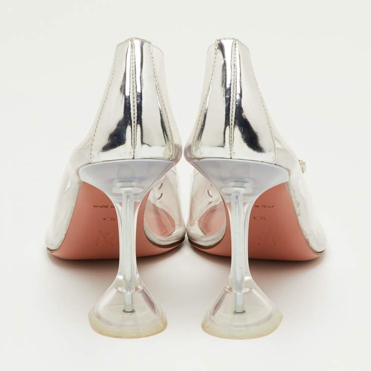 مملوكة مسبقًا Amina Muaddi Rosie Size 40.5 Transparent/Silver PVC and Leather Pumps