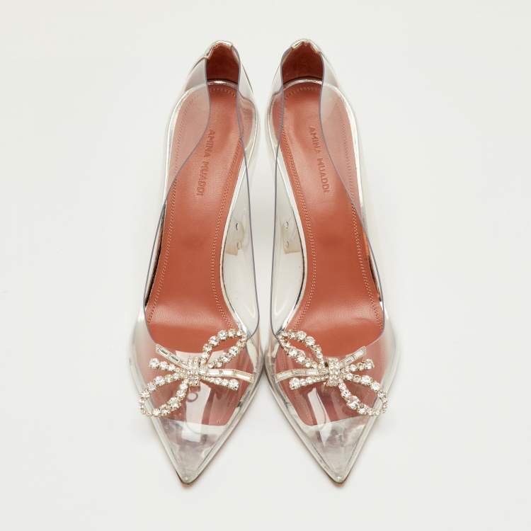 مملوكة مسبقًا Amina Muaddi Rosie Size 40.5 Transparent/Silver PVC and Leather Pumps