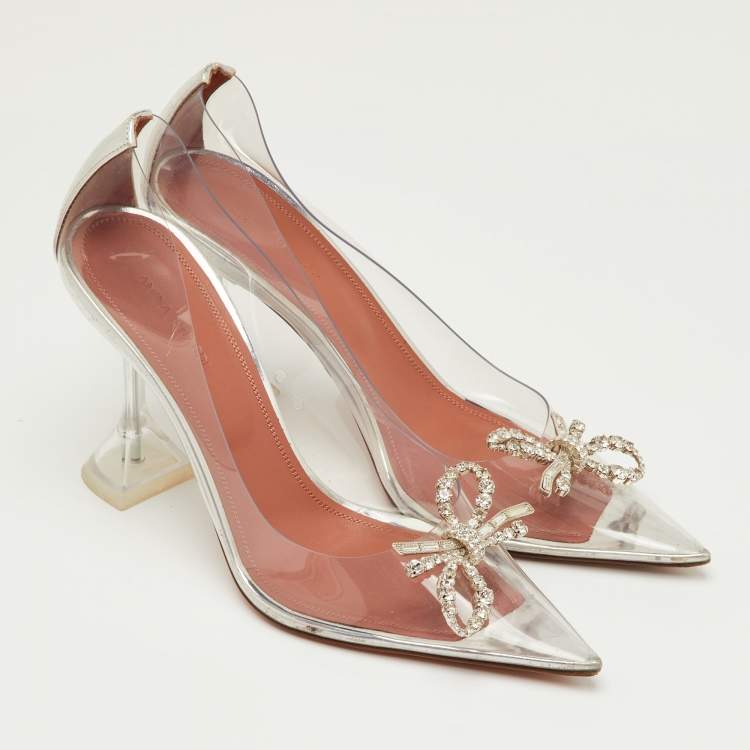 مملوكة مسبقًا Amina Muaddi Rosie Size 40.5 Transparent/Silver PVC and Leather Pumps