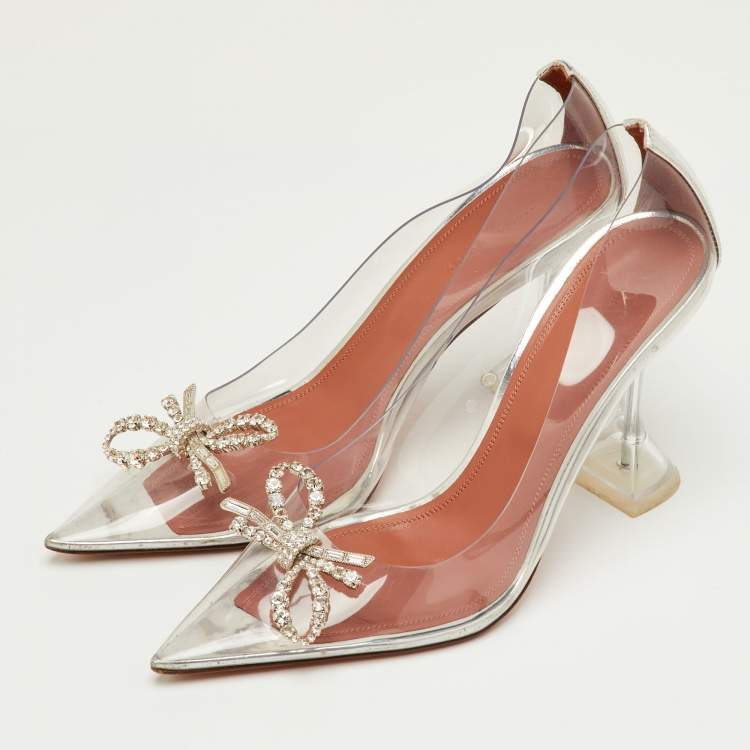 مملوكة مسبقًا Amina Muaddi Rosie Size 40.5 Transparent/Silver PVC and Leather Pumps
