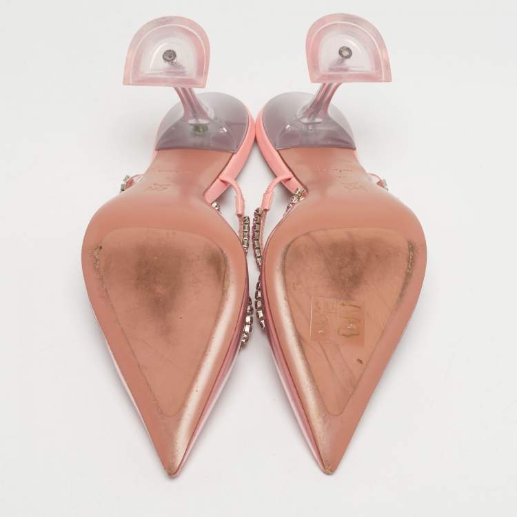 Pre Owned Amina Muaddi Gilda Size 38 Pink PVC Crystal Embellished Mules