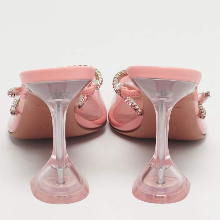 Pre Owned Amina Muaddi Gilda Size 38 Pink PVC Crystal Embellished Mules