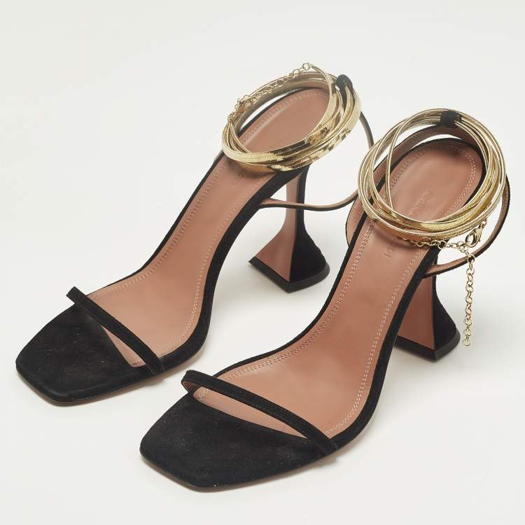 مملوكة مسبقًا Amina Muaddi Gilda Size 40 Black Suede Ankle Strap Sandals